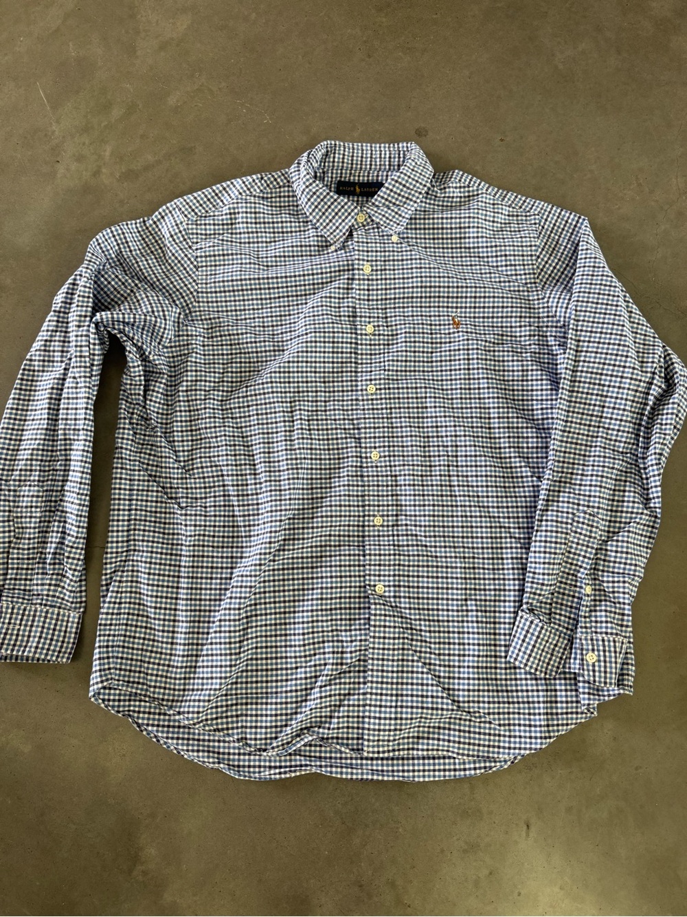 Ralph Lauren Men's Blue and White Checked Button-Down Shirt